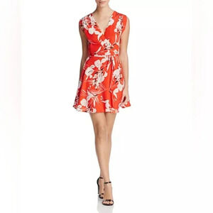 Yumi Kim Soho Mixer Wrap Casual Floral Silk Bay Breeze Red Mini Dress Size Small